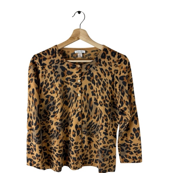 GARNET HILL CARDIGAN ANIMAL PRINT 100% MERINO WOOL MEDIUM - Picture 1 of 7